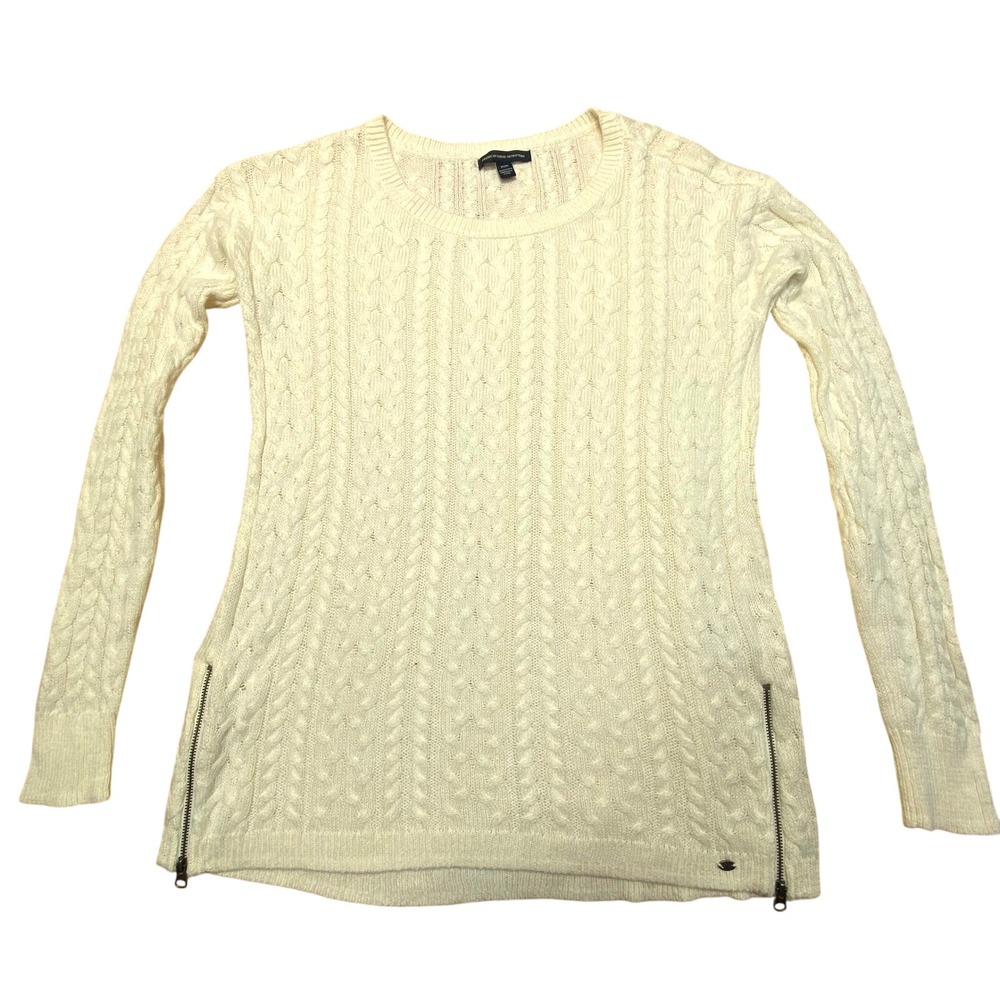 American Eagle Wool Blend Cableknit Sweater‎ Ivory Cream Womens Medium Zippers